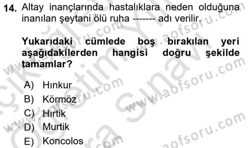 Türk Edebiyatının Mitolojik Kaynakları Dersi 2024 - 2025 Yılı (Vize) Ara Sınav Soruları 14. Soru