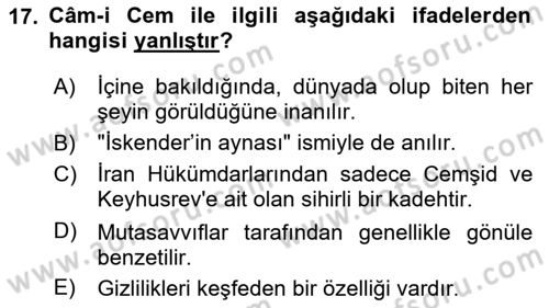 Türk Edebiyatının Mitolojik Kaynakları Dersi 2024 - 2025 Yılı (Vize) Ara Sınav Soruları 17. Soru