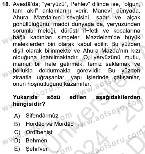 Türk Edebiyatının Mitolojik Kaynakları Dersi 2024 - 2025 Yılı (Vize) Ara Sınav Soruları 18. Soru