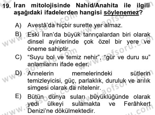 Türk Edebiyatının Mitolojik Kaynakları Dersi 2024 - 2025 Yılı (Vize) Ara Sınav Soruları 19. Soru