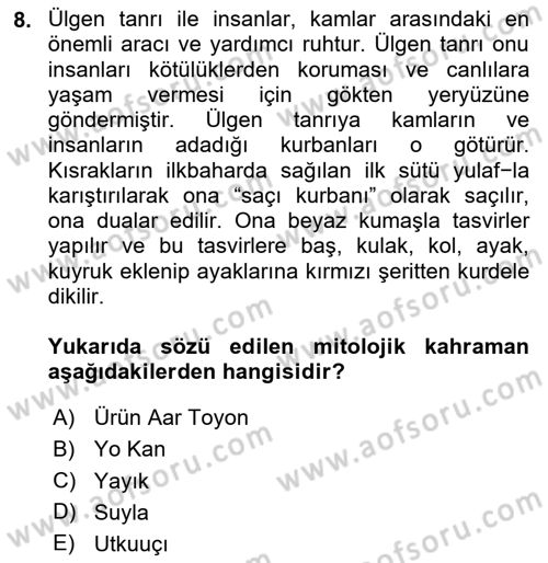 Türk Edebiyatının Mitolojik Kaynakları Dersi 2024 - 2025 Yılı (Vize) Ara Sınav Soruları 8. Soru
