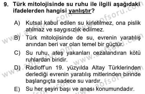 Türk Edebiyatının Mitolojik Kaynakları Dersi 2024 - 2025 Yılı (Vize) Ara Sınav Soruları 9. Soru