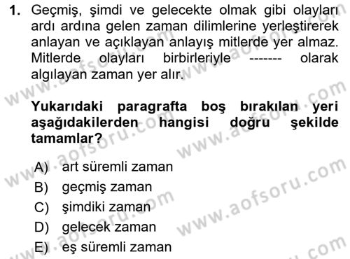 Türk Edebiyatının Mitolojik Kaynakları Dersi 2024 - 2025 Yılı (Final) Dönem Sonu Sınav Soruları 1. Soru