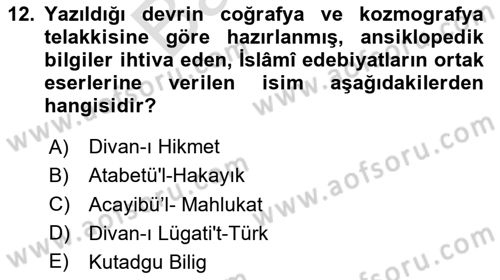 Türk Edebiyatının Mitolojik Kaynakları Dersi 2024 - 2025 Yılı (Final) Dönem Sonu Sınav Soruları 12. Soru