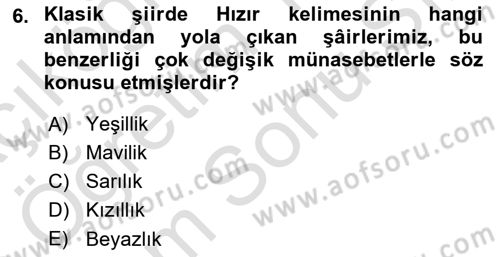Türk Edebiyatının Mitolojik Kaynakları Dersi 2024 - 2025 Yılı (Final) Dönem Sonu Sınav Soruları 6. Soru