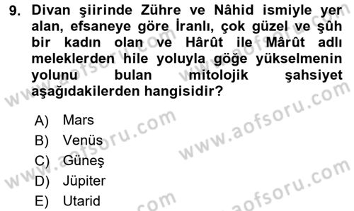 Türk Edebiyatının Mitolojik Kaynakları Dersi 2024 - 2025 Yılı (Final) Dönem Sonu Sınav Soruları 9. Soru
