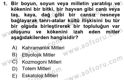 Türk Edebiyatının Mitolojik Kaynakları Dersi 2024 - 2025 Yılı Yaz Okulu Sınav Soruları 1. Soru