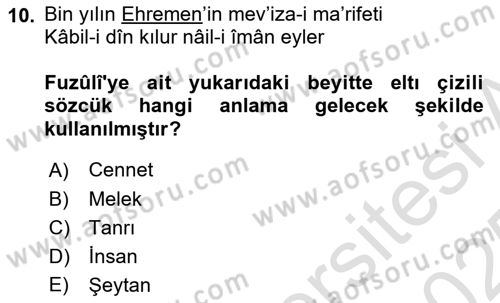 Türk Edebiyatının Mitolojik Kaynakları Dersi 2024 - 2025 Yılı Yaz Okulu Sınav Soruları 10. Soru