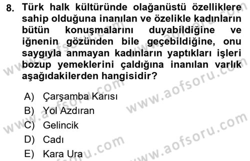 Türk Edebiyatının Mitolojik Kaynakları Dersi 2024 - 2025 Yılı Yaz Okulu Sınav Soruları 8. Soru
