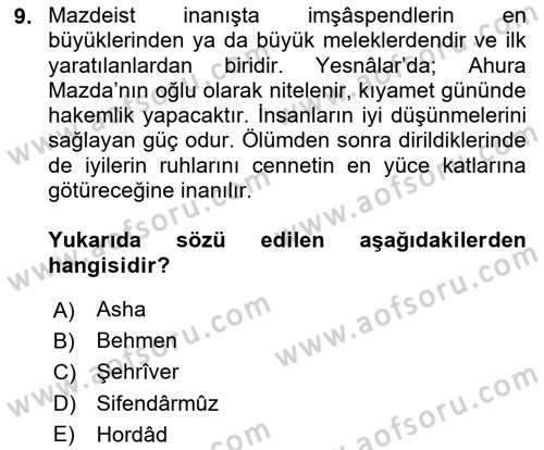 Türk Edebiyatının Mitolojik Kaynakları Dersi 2024 - 2025 Yılı Yaz Okulu Sınav Soruları 9. Soru