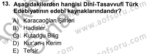 Türk Halk Şiiri Dersi Ara Sınavı Deneme Sınav Soruları 13. Soru