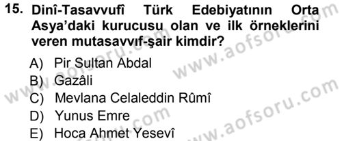 Türk Halk Şiiri Dersi 2012 - 2013 Yılı (Vize) Ara Sınav Soruları 15. Soru