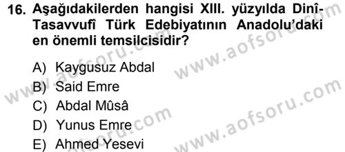 Türk Halk Şiiri Dersi 2012 - 2013 Yılı (Vize) Ara Sınav Soruları 16. Soru