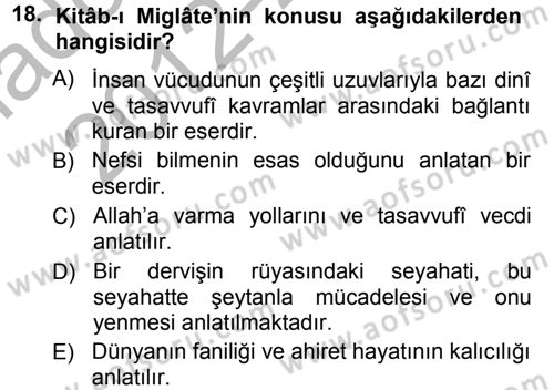 Türk Halk Şiiri Dersi 2012 - 2013 Yılı (Vize) Ara Sınav Soruları 18. Soru
