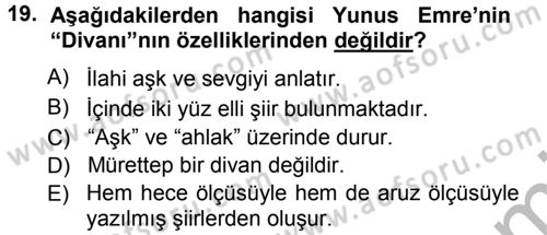 Türk Halk Şiiri Dersi Ara Sınavı Deneme Sınav Soruları 19. Soru