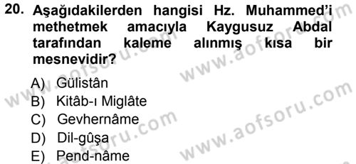 Türk Halk Şiiri Dersi 2012 - 2013 Yılı (Vize) Ara Sınav Soruları 20. Soru