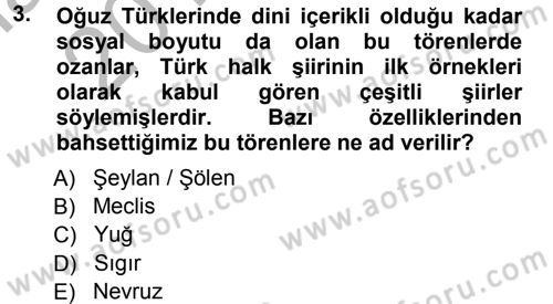 Türk Halk Şiiri Dersi 2012 - 2013 Yılı (Vize) Ara Sınav Soruları 3. Soru
