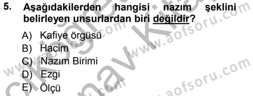 Türk Halk Şiiri Dersi Ara Sınavı Deneme Sınav Soruları 5. Soru