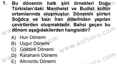 Türk Halk Şiiri Dersi 2012 - 2013 Yılı (Final) Dönem Sonu Sınav Soruları 1. Soru
