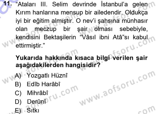 Türk Halk Şiiri Dersi 2012 - 2013 Yılı (Final) Dönem Sonu Sınav Soruları 11. Soru