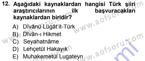 Türk Halk Şiiri Dersi 2012 - 2013 Yılı (Final) Dönem Sonu Sınav Soruları 12. Soru