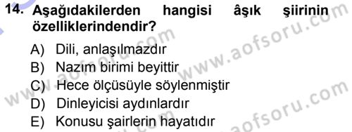 Türk Halk Şiiri Dersi 2012 - 2013 Yılı (Final) Dönem Sonu Sınav Soruları 14. Soru