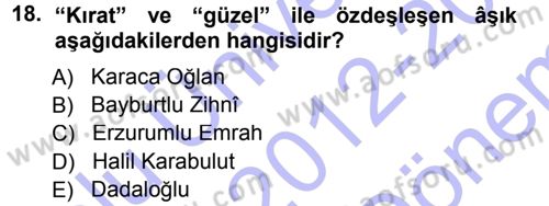 Türk Halk Şiiri Dersi 2012 - 2013 Yılı (Final) Dönem Sonu Sınav Soruları 18. Soru