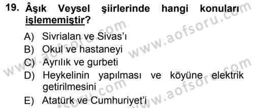 Türk Halk Şiiri Dersi 2012 - 2013 Yılı (Final) Dönem Sonu Sınav Soruları 19. Soru