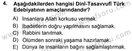 Türk Halk Şiiri Dersi 2012 - 2013 Yılı (Final) Dönem Sonu Sınav Soruları 4. Soru