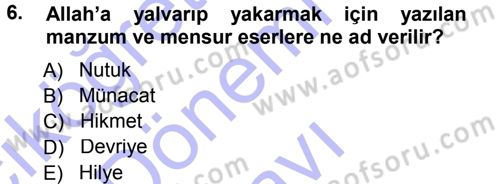 Türk Halk Şiiri Dersi 2012 - 2013 Yılı (Final) Dönem Sonu Sınav Soruları 6. Soru