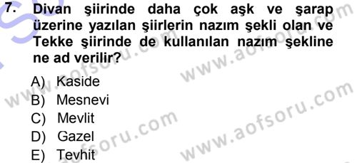 Türk Halk Şiiri Dersi 2012 - 2013 Yılı (Final) Dönem Sonu Sınav Soruları 7. Soru