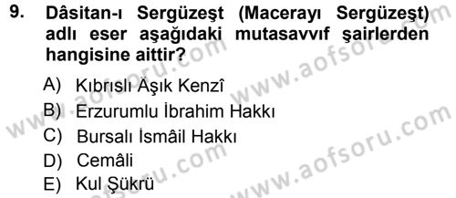 Türk Halk Şiiri Dersi 2012 - 2013 Yılı (Final) Dönem Sonu Sınav Soruları 9. Soru