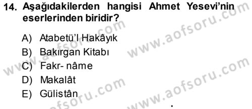 Türk Halk Şiiri Dersi Ara Sınavı Deneme Sınav Soruları 14. Soru