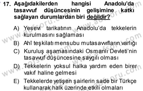 Türk Halk Şiiri Dersi 2013 - 2014 Yılı (Vize) Ara Sınav Soruları 17. Soru