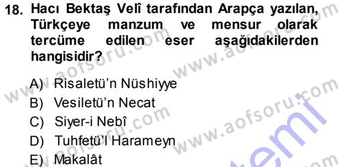 Türk Halk Şiiri Dersi Ara Sınavı Deneme Sınav Soruları 18. Soru