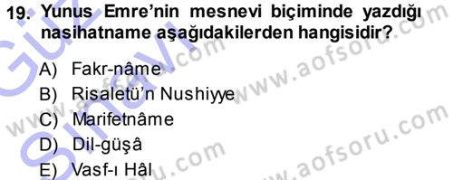 Türk Halk Şiiri Dersi 2013 - 2014 Yılı (Vize) Ara Sınav Soruları 19. Soru