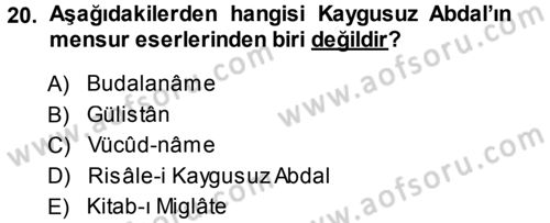 Türk Halk Şiiri Dersi Ara Sınavı Deneme Sınav Soruları 20. Soru