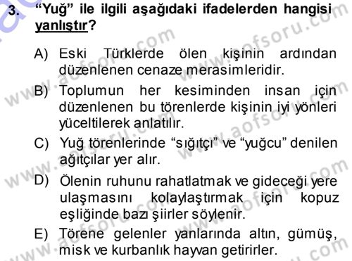 Türk Halk Şiiri Dersi Ara Sınavı Deneme Sınav Soruları 3. Soru