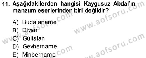 Türk Halk Şiiri Dersi 2013 - 2014 Yılı (Final) Dönem Sonu Sınav Soruları 11. Soru