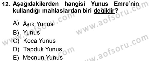 Türk Halk Şiiri Dersi 2013 - 2014 Yılı (Final) Dönem Sonu Sınav Soruları 12. Soru