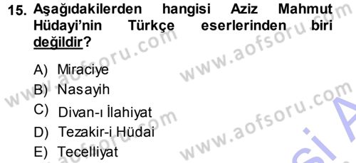 Türk Halk Şiiri Dersi 2013 - 2014 Yılı (Final) Dönem Sonu Sınav Soruları 15. Soru