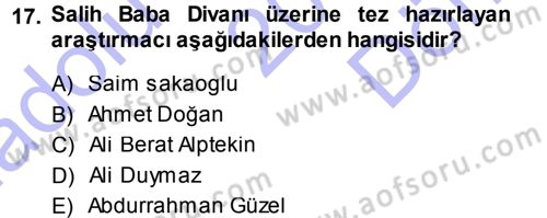 Türk Halk Şiiri Dersi 2013 - 2014 Yılı (Final) Dönem Sonu Sınav Soruları 17. Soru