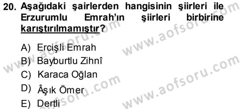Türk Halk Şiiri Dersi 2013 - 2014 Yılı (Final) Dönem Sonu Sınav Soruları 20. Soru