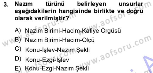 Türk Halk Şiiri Dersi 2013 - 2014 Yılı (Final) Dönem Sonu Sınav Soruları 3. Soru
