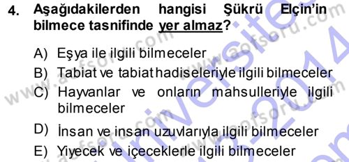 Türk Halk Şiiri Dersi 2013 - 2014 Yılı (Final) Dönem Sonu Sınav Soruları 4. Soru