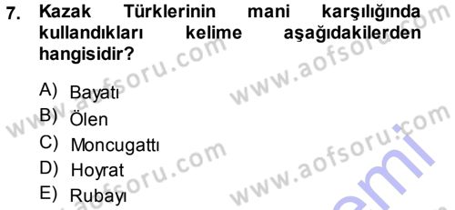 Türk Halk Şiiri Dersi 2013 - 2014 Yılı (Final) Dönem Sonu Sınav Soruları 7. Soru