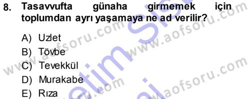 Türk Halk Şiiri Dersi 2013 - 2014 Yılı (Final) Dönem Sonu Sınav Soruları 8. Soru