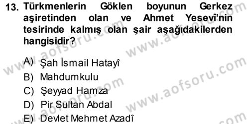Türk Halk Şiiri Dersi 2013 - 2014 Yılı Tek Ders Sınav Soruları 13. Soru