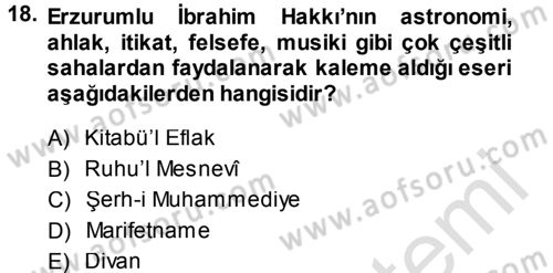 Türk Halk Şiiri Dersi 2013 - 2014 Yılı Tek Ders Sınav Soruları 18. Soru