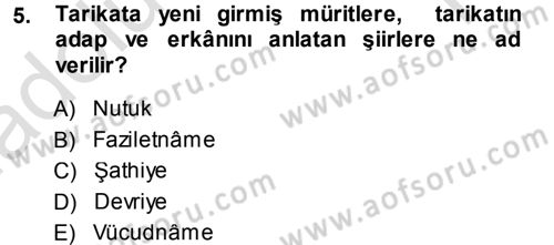 Türk Halk Şiiri Dersi 2013 - 2014 Yılı Tek Ders Sınav Soruları 5. Soru
